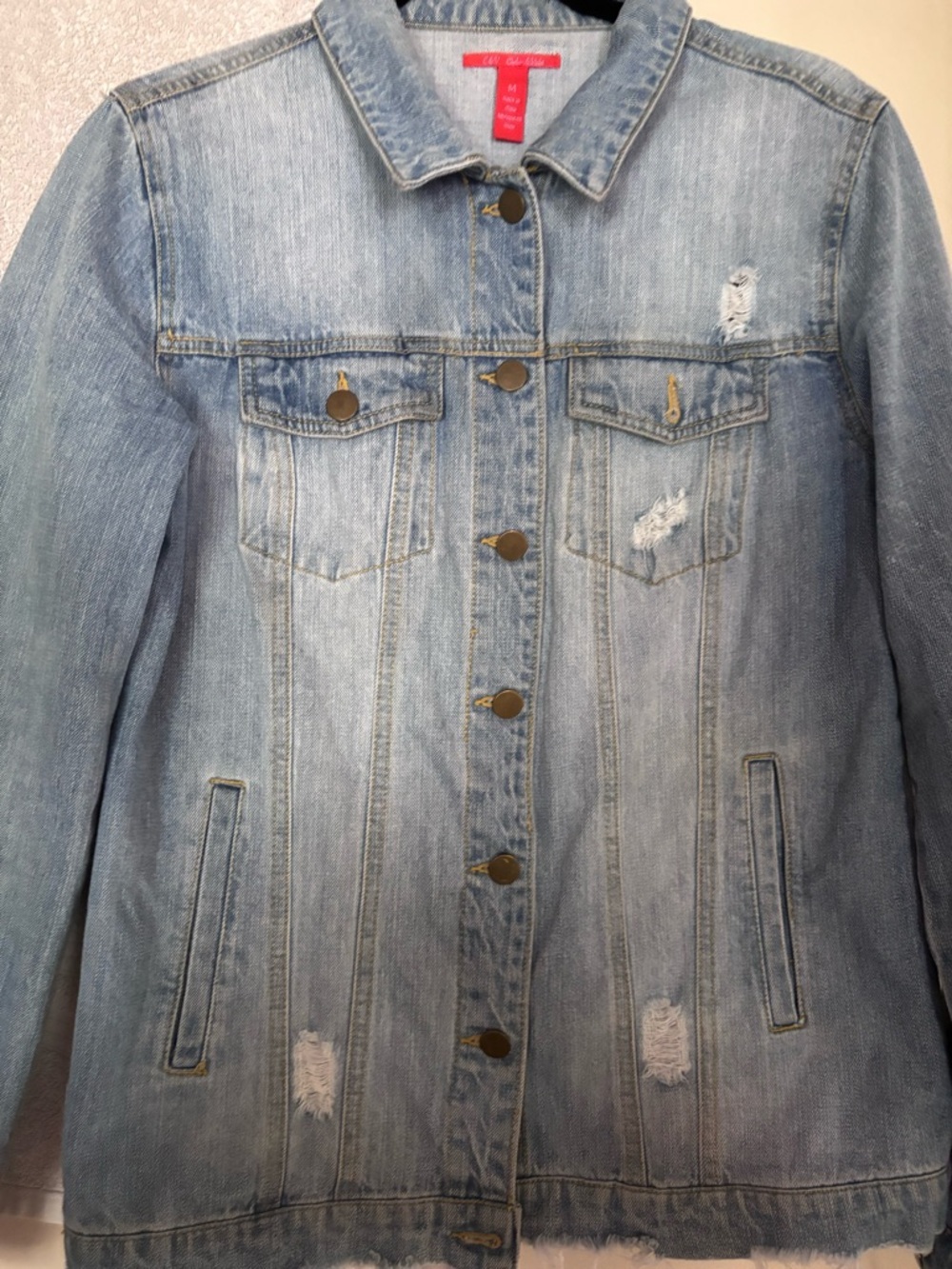 Chelsea & Violet Light Blue Distressed Denim Jacket